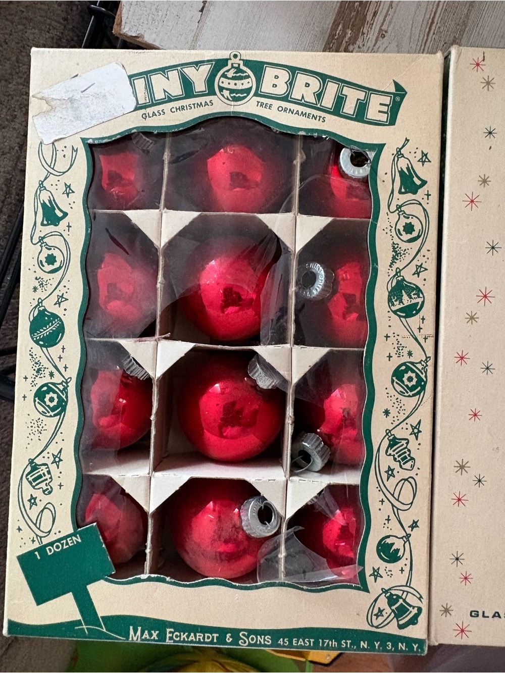 Shiny Brite Vintage Glass Christmas Ornaments - Red (Dozen)
